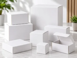 cajas blancas en estudio luminoso
