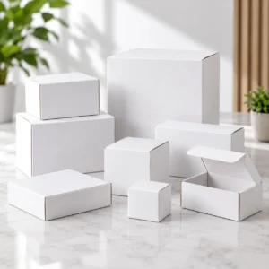 cajas blancas en estudio luminoso
