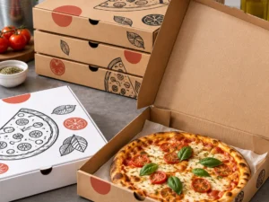 cajas de pizza artesanales con albahaca fresca