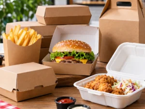 comida rápida en cajas kraft rústicas