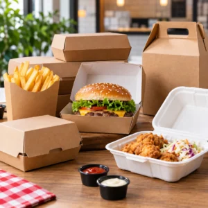 comida rápida en cajas kraft rústicas