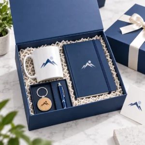kit de regalo corporativo azul premium