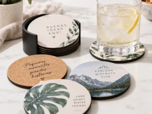 posavasos personalizados y bebida refrescante