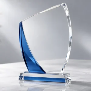 premio de cristal con acento azul