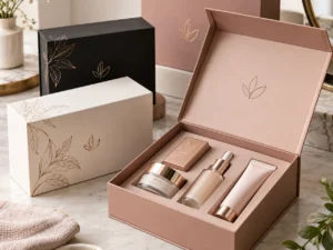 set de cosméticos de lujo en tonos rosados